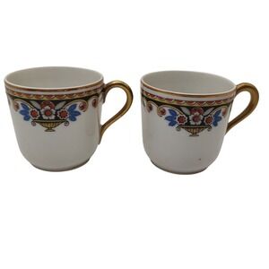 Antique Tresseman Vogt Limoges Demitasse Cups Bone China Hand‎ Painted Two SEE